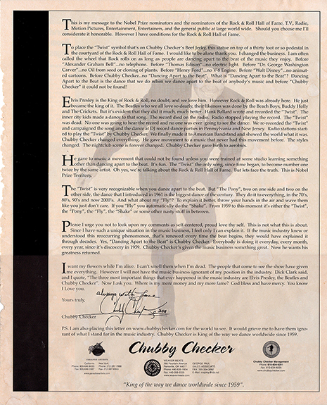 Copy of Ad by Chubby Checker in Bilboard Magazine